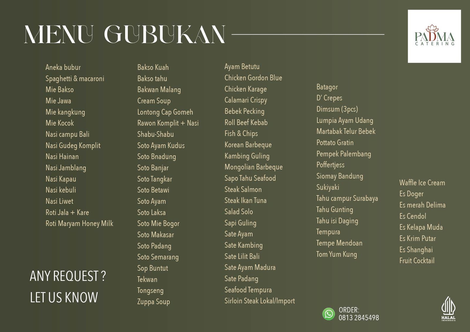 Menu Gubukan Padma Catering Jakarta